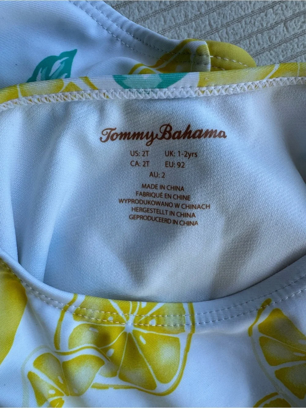 Tommy Bahamas Lemon Print Swim Set with Sun Hat - Yellow & Green 2T